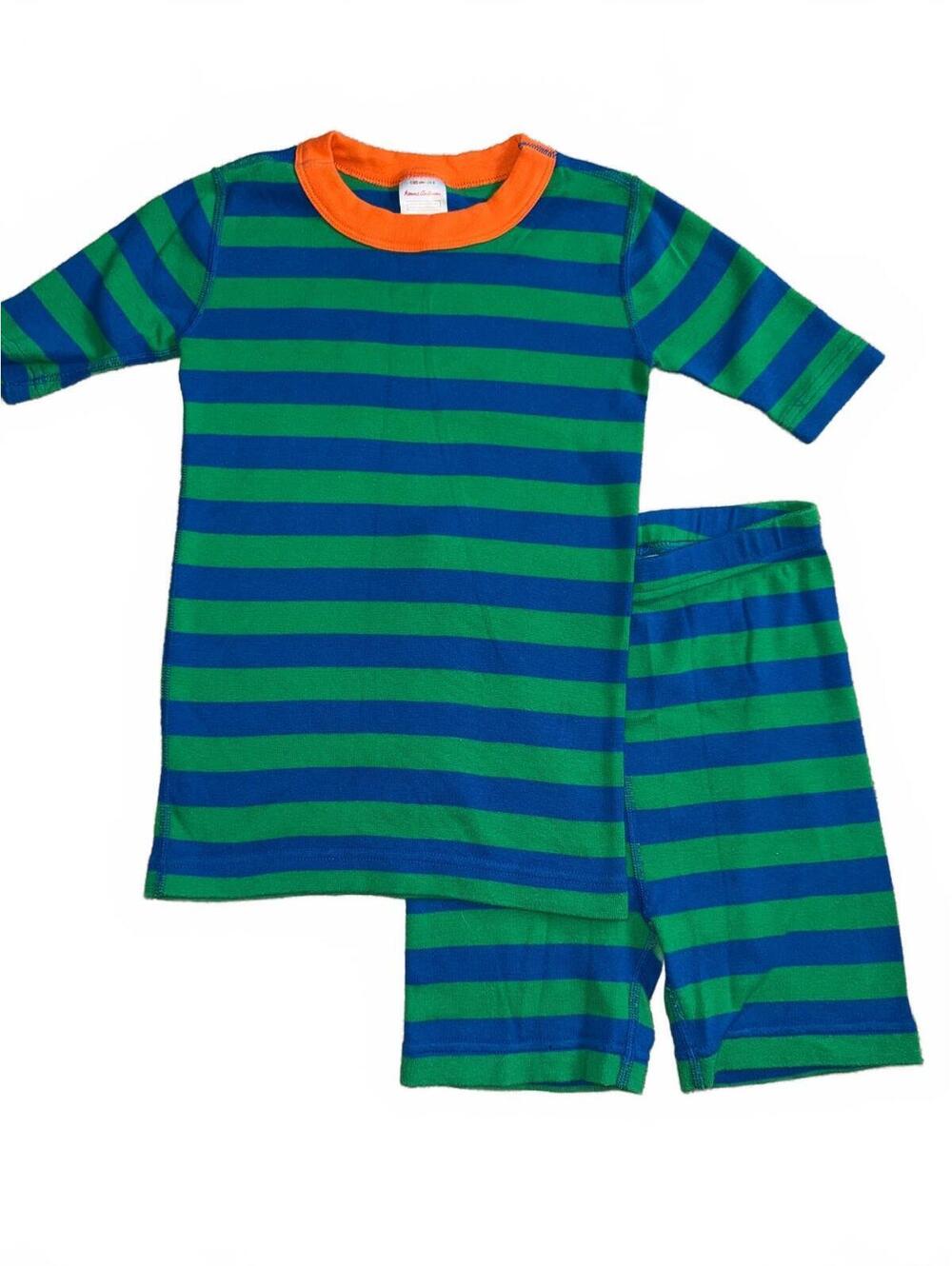 EUC NWOT Hanna Andersson kids striped pajama set green blue orange trim